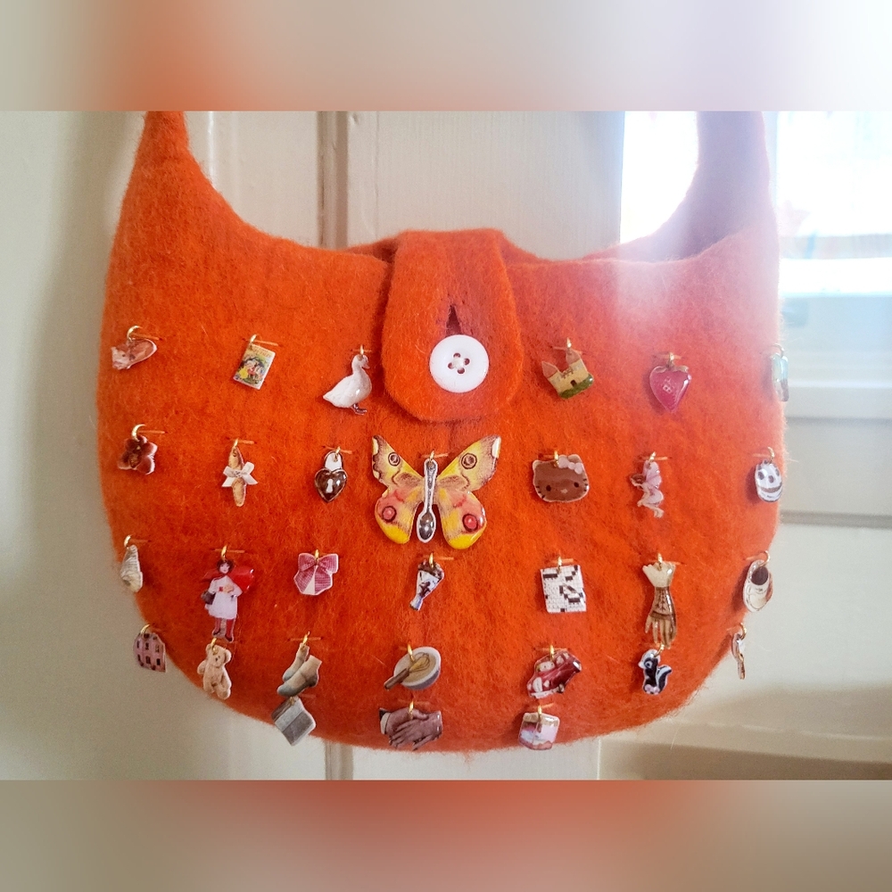 Orange Felt Bag with Charms